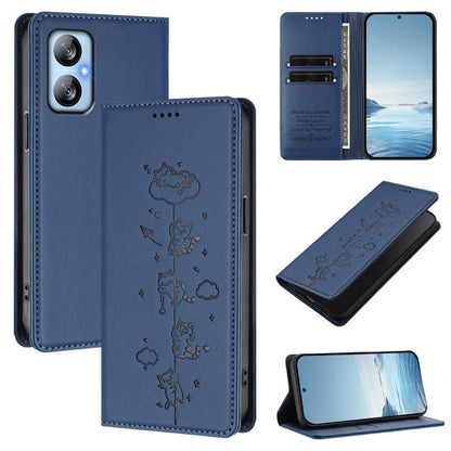 Cute Cats Embossed Magnetic RFID Vegan Leather Phone Case, For Blackview Oscal Flat 1C, For Blackview Wave 6C, For Blackview Shark 8 / Oscal Tiger 12, For Blackview A52 / A52 Pro, For Blackview A53