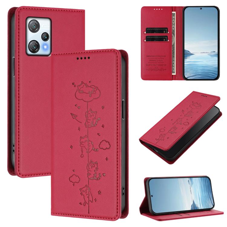 Cute Cats Embossed Magnetic RFID Vegan Leather Phone Case, For Blackview Oscal Flat 1C, For Blackview Wave 6C, For Blackview Shark 8 / Oscal Tiger 12, For Blackview A52 / A52 Pro, For Blackview A53
