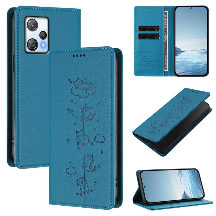 Cute Cats Embossed Magnetic RFID Vegan Leather Phone Case, For Blackview Oscal Flat 1C, For Blackview Wave 6C, For Blackview Shark 8 / Oscal Tiger 12, For Blackview A52 / A52 Pro, For Blackview A53