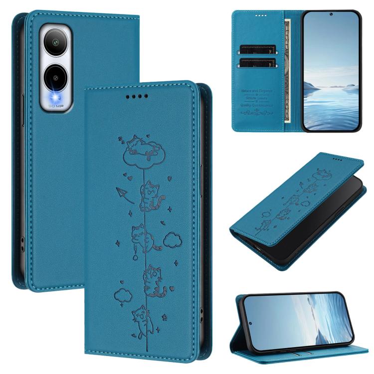 Cute Cats Embossed Magnetic RFID Vegan Leather Phone Case, For Cricket Icon 2026 / AT&T Propel 3 5G, For Cricket Icon Pro 2026, For Cricket Icon Plus 2026 / Icon 7 5G, For Cricket Magic 2 5G / AT&T Propel 2 5G, For Cricket Debut S3                     ...