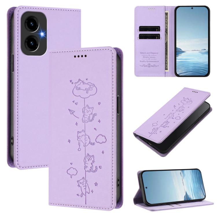 Cute Cats Embossed Magnetic RFID Vegan Leather Phone Case, For Cricket Icon 2026 / AT&T Propel 3 5G, For Cricket Icon Pro 2026, For Cricket Icon Plus 2026 / Icon 7 5G, For Cricket Magic 2 5G / AT&T Propel 2 5G, For Cricket Debut S3                     ...
