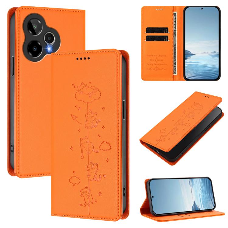 Cute Cats Embossed Magnetic RFID Vegan Leather Phone Case, For Cricket Icon 2026 / AT&T Propel 3 5G, For Cricket Icon Pro 2026, For Cricket Icon Plus 2026 / Icon 7 5G, For Cricket Magic 2 5G / AT&T Propel 2 5G, For Cricket Debut S3                     ...