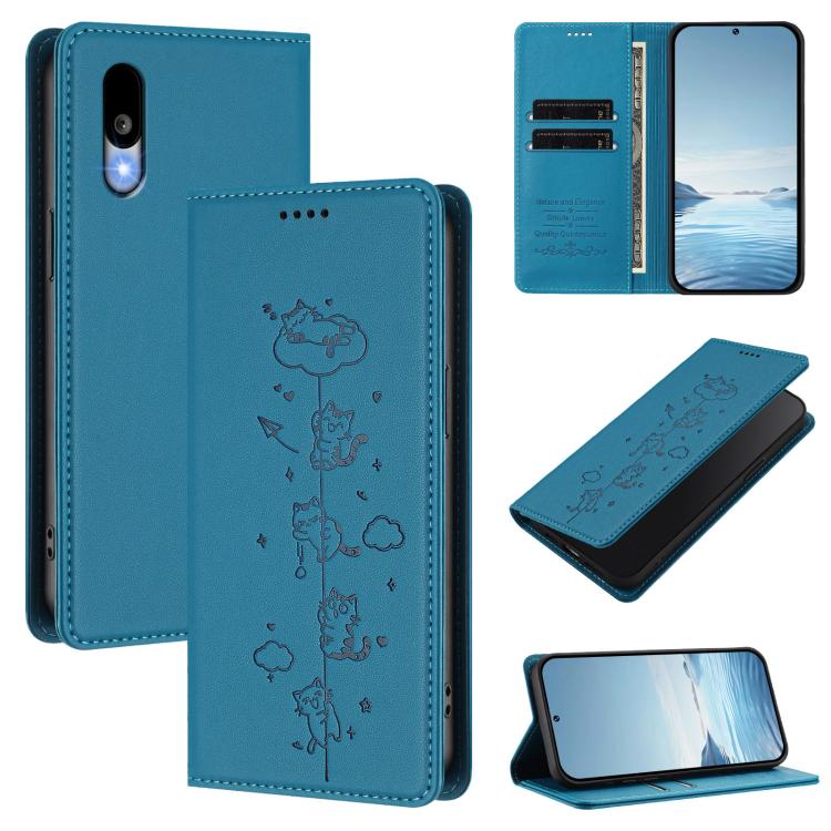 Cute Cats Embossed Magnetic RFID Vegan Leather Phone Case, For Sharp Aquos wish6, For Sharp Aquos R11, For Sharp Aquos Sense10 / Sense9, For Sharp Aquos R10, For Sharp Aquos Wish5, For Sharp Basio Active3, For Sharp Aquos Sense9 Plus                   ...