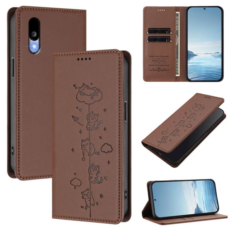 Cute Cats Embossed Magnetic RFID Vegan Leather Phone Case, For Sharp Aquos wish6, For Sharp Aquos R11, For Sharp Aquos Sense10 / Sense9, For Sharp Aquos R10, For Sharp Aquos Wish5, For Sharp Basio Active3, For Sharp Aquos Sense9 Plus                   ...