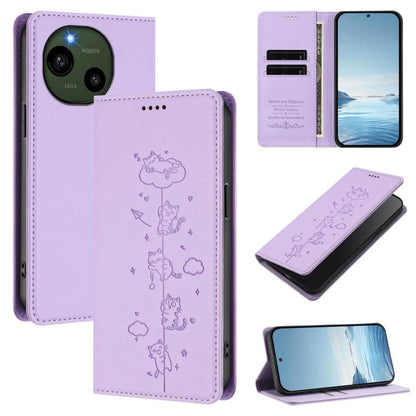 Cute Cats Embossed Magnetic RFID Vegan Leather Phone Case, For Sharp Aquos wish6, For Sharp Aquos R11, For Sharp Aquos Sense10 / Sense9, For Sharp Aquos R10, For Sharp Aquos Wish5, For Sharp Basio Active3, For Sharp Aquos Sense9 Plus                   ...