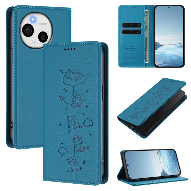 Cute Cats Embossed Magnetic RFID Vegan Leather Phone Case, For Sharp Aquos wish6, For Sharp Aquos R11, For Sharp Aquos Sense10 / Sense9, For Sharp Aquos R10, For Sharp Aquos Wish5, For Sharp Basio Active3, For Sharp Aquos Sense9 Plus                   ...