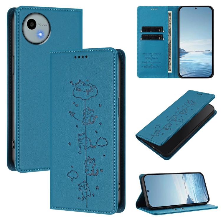 Cute Cats Embossed Magnetic RFID Vegan Leather Phone Case, For Sharp Aquos wish6, For Sharp Aquos R11, For Sharp Aquos Sense10 / Sense9, For Sharp Aquos R10, For Sharp Aquos Wish5, For Sharp Basio Active3, For Sharp Aquos Sense9 Plus                   ...
