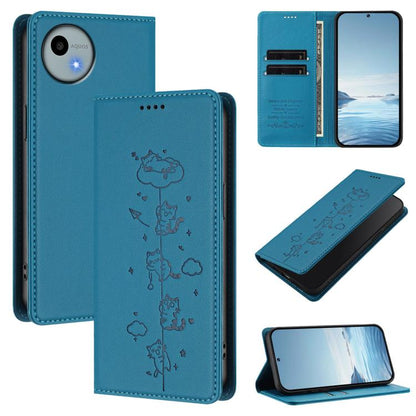 Cute Cats Embossed Magnetic RFID Vegan Leather Phone Case, For Sharp Aquos wish6, For Sharp Aquos R11, For Sharp Aquos Sense10 / Sense9, For Sharp Aquos R10, For Sharp Aquos Wish5, For Sharp Basio Active3, For Sharp Aquos Sense9 Plus                   ...
