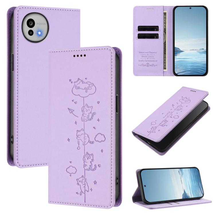 Cute Cats Embossed Magnetic RFID Vegan Leather Phone Case, For Sharp Aquos wish6, For Sharp Aquos R11, For Sharp Aquos Sense10 / Sense9, For Sharp Aquos R10, For Sharp Aquos Wish5, For Sharp Basio Active3, For Sharp Aquos Sense9 Plus                   ...