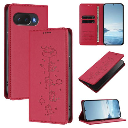 Cute Cats Embossed Magnetic RFID Vegan Leather Phone Case, For Google Pixel 11 Pro XL, For Google Pixel 11 Pro / Pixel 11, For Google Pixel 10a, For Google Pixel 10 Pro XL / Pixel 9 Pro XL, For Google Pixel 10 / 10 Pro / Pixel 9 / 9 Pro                ...