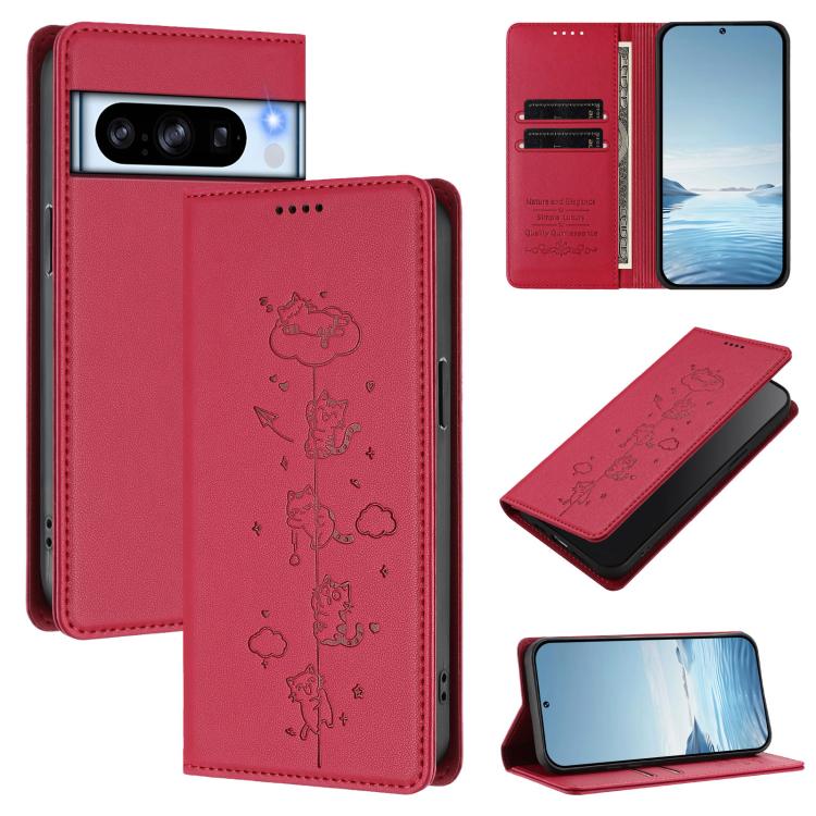 Cute Cats Embossed Magnetic RFID Vegan Leather Phone Case, For Google Pixel 11 Pro XL, For Google Pixel 11 Pro / Pixel 11, For Google Pixel 10a, For Google Pixel 10 Pro XL / Pixel 9 Pro XL, For Google Pixel 10 / 10 Pro / Pixel 9 / 9 Pro                ...