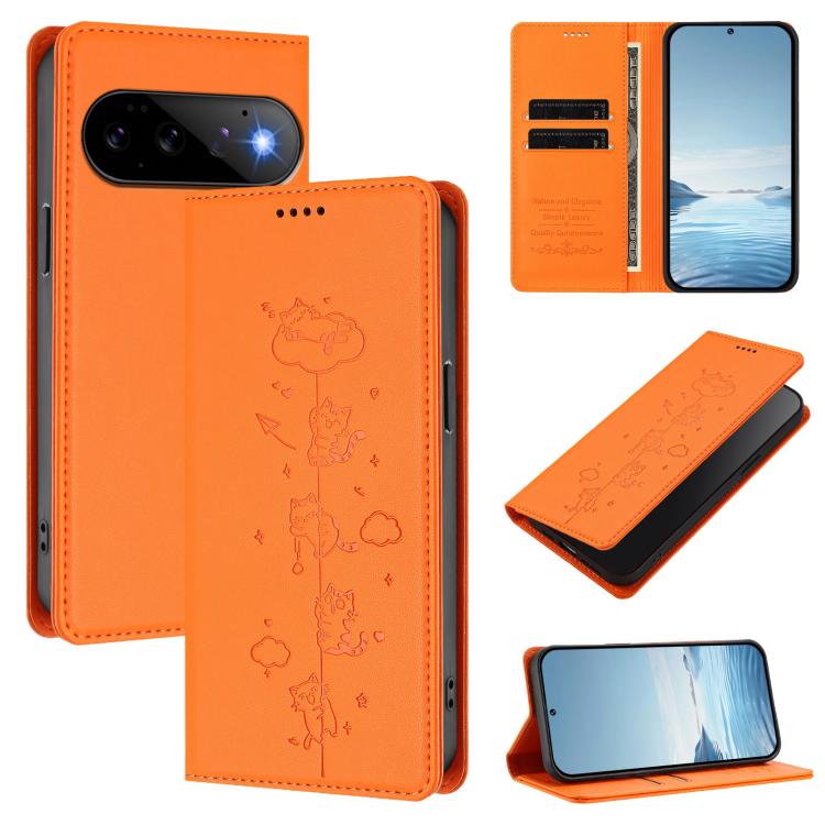 Cute Cats Embossed Magnetic RFID Vegan Leather Phone Case, For Google Pixel 11 Pro XL, For Google Pixel 11 Pro / Pixel 11, For Google Pixel 10a, For Google Pixel 10 Pro XL / Pixel 9 Pro XL, For Google Pixel 10 / 10 Pro / Pixel 9 / 9 Pro                ...