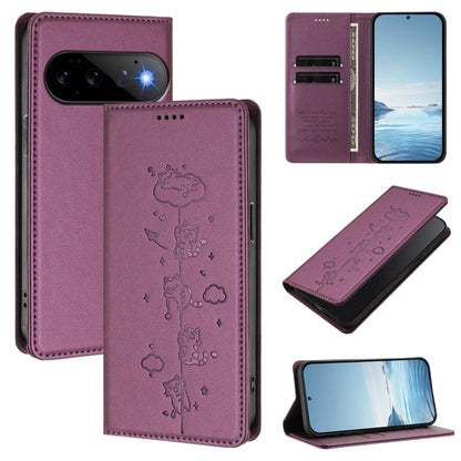 Cute Cats Embossed Magnetic RFID Vegan Leather Phone Case, For Google Pixel 11 Pro XL, For Google Pixel 11 Pro / Pixel 11, For Google Pixel 10a, For Google Pixel 10 Pro XL / Pixel 9 Pro XL, For Google Pixel 10 / 10 Pro / Pixel 9 / 9 Pro                ...