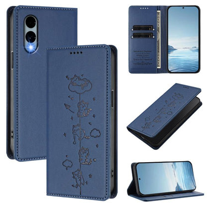 Cute Cats Embossed Magnetic RFID Vegan Leather Phone Case, For Fujitsu Arrows We3, For Fujitsu FCNT RakuRaku F-53E, For Fujitsu Arrows We2, For Fujitsu Arrows We2 Plus