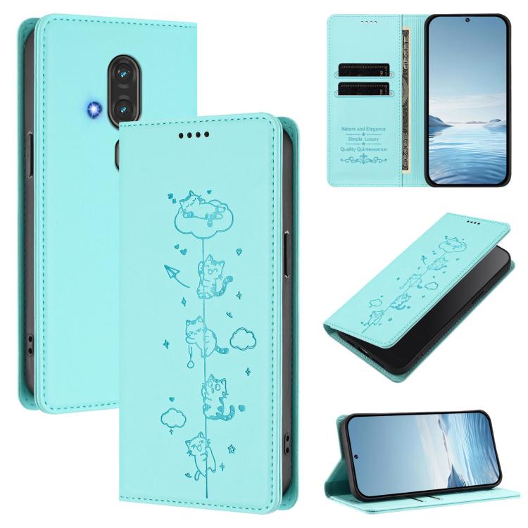 Cute Cats Embossed Magnetic RFID Vegan Leather Phone Case, For Fujitsu Arrows We3, For Fujitsu FCNT RakuRaku F-53E, For Fujitsu Arrows We2, For Fujitsu Arrows We2 Plus