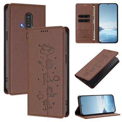 Cute Cats Embossed Magnetic RFID Vegan Leather Phone Case, For Fujitsu Arrows We3, For Fujitsu FCNT RakuRaku F-53E, For Fujitsu Arrows We2, For Fujitsu Arrows We2 Plus