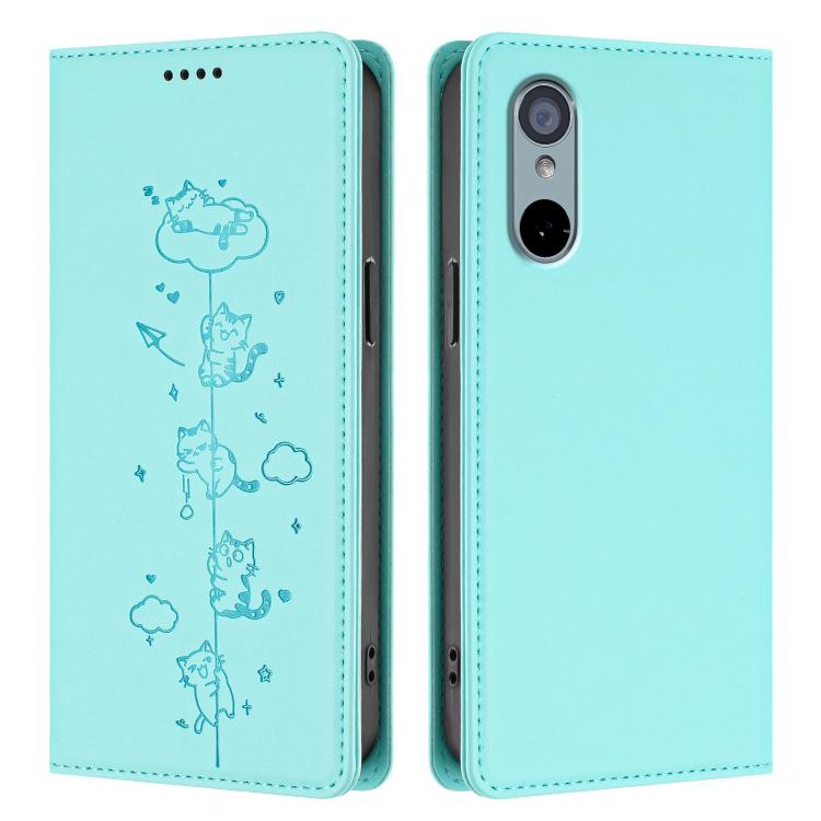 Cute Cats Embossed Magnetic RFID Vegan Leather Phone Case, For Fujitsu Arrows We3, For Fujitsu FCNT RakuRaku F-53E, For Fujitsu Arrows We2, For Fujitsu Arrows We2 Plus