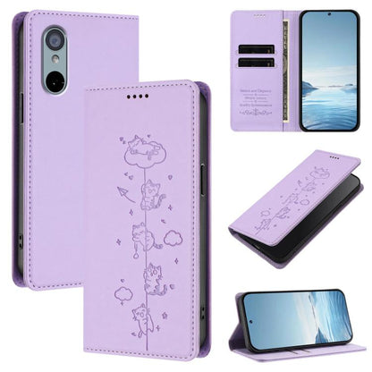 Cute Cats Embossed Magnetic RFID Vegan Leather Phone Case, For Fujitsu Arrows We3, For Fujitsu FCNT RakuRaku F-53E, For Fujitsu Arrows We2, For Fujitsu Arrows We2 Plus