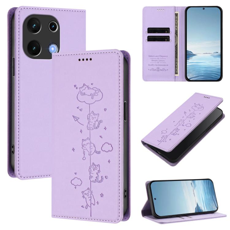 Cute Cats Embossed Magnetic RFID Vegan Leather Phone Case, For Umidigi G100x 5G / Note 100x 5G / G9X, For Umidigi G100 Pro, For Umidigi G100, For Umidigi Note 100 4G / 5G, For Umidigi Note 90, For Umidigi A15 / A15C / A15T, For Umidigi G9 5G / Note 9 5G