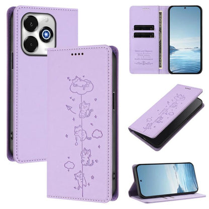 Cute Cats Embossed Magnetic RFID Vegan Leather Phone Case, For Umidigi G100x 5G / Note 100x 5G / G9X, For Umidigi G100 Pro, For Umidigi G100, For Umidigi Note 100 4G / 5G, For Umidigi Note 90, For Umidigi A15 / A15C / A15T, For Umidigi G9 5G / Note 9 5G