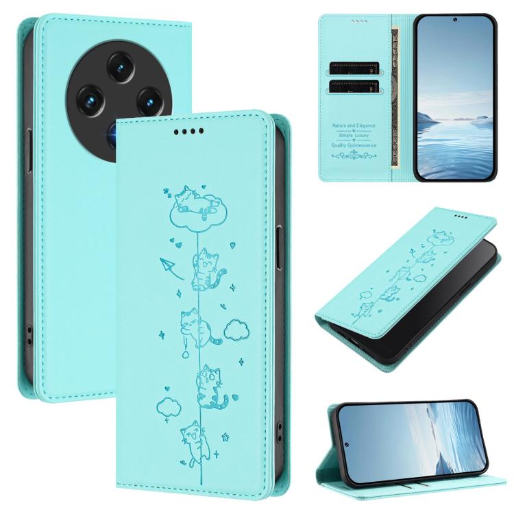 Cute Cats Embossed Magnetic RFID Vegan Leather Phone Case, For Umidigi G100x 5G / Note 100x 5G / G9X, For Umidigi G100 Pro, For Umidigi G100, For Umidigi Note 100 4G / 5G, For Umidigi Note 90, For Umidigi A15 / A15C / A15T, For Umidigi G9 5G / Note 9 5G