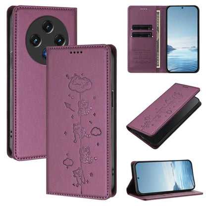 Cute Cats Embossed Magnetic RFID Vegan Leather Phone Case, For Umidigi G100x 5G / Note 100x 5G / G9X, For Umidigi G100 Pro, For Umidigi G100, For Umidigi Note 100 4G / 5G, For Umidigi Note 90, For Umidigi A15 / A15C / A15T, For Umidigi G9 5G / Note 9 5G