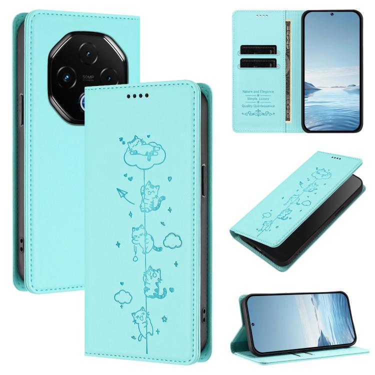 Cute Cats Embossed Magnetic RFID Vegan Leather Phone Case, For Umidigi G100x 5G / Note 100x 5G / G9X, For Umidigi G100 Pro, For Umidigi G100, For Umidigi Note 100 4G / 5G, For Umidigi Note 90, For Umidigi A15 / A15C / A15T, For Umidigi G9 5G / Note 9 5G