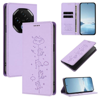 Cute Cats Embossed Magnetic RFID Vegan Leather Phone Case, For Umidigi G100x 5G / Note 100x 5G / G9X, For Umidigi G100 Pro, For Umidigi G100, For Umidigi Note 100 4G / 5G, For Umidigi Note 90, For Umidigi A15 / A15C / A15T, For Umidigi G9 5G / Note 9 5G
