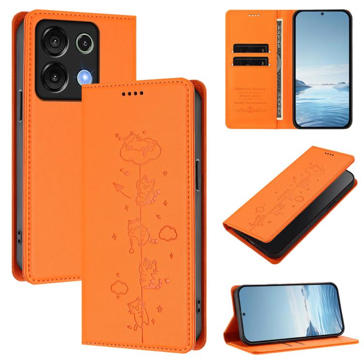 Cute Cats Embossed Magnetic RFID Vegan Leather Phone Case, For Umidigi G100x 5G / Note 100x 5G / G9X, For Umidigi G100 Pro, For Umidigi G100, For Umidigi Note 100 4G / 5G, For Umidigi Note 90, For Umidigi A15 / A15C / A15T, For Umidigi G9 5G / Note 9 5G
