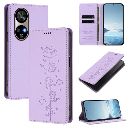 Cute Cats Embossed Magnetic RFID Vegan Leather Phone Case, For Ulefone Note 21, For Ulefone Note 18 Pro / Note 18 Ultra 5G, For Ulefone Note 20 Pro, For Ulefone Note 19, For Ulefone Note 17 Pro, For Ulefone Note 16 Pro