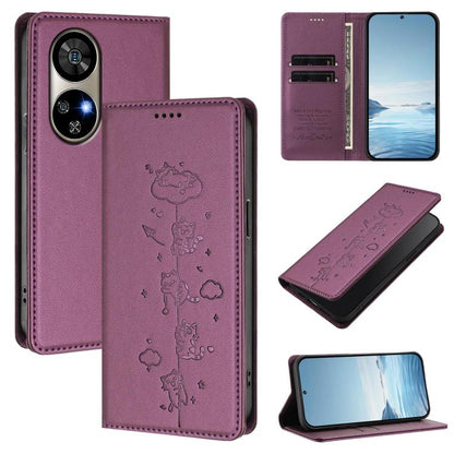 Cute Cats Embossed Magnetic RFID Vegan Leather Phone Case, For Ulefone Note 21, For Ulefone Note 18 Pro / Note 18 Ultra 5G, For Ulefone Note 20 Pro, For Ulefone Note 19, For Ulefone Note 17 Pro, For Ulefone Note 16 Pro
