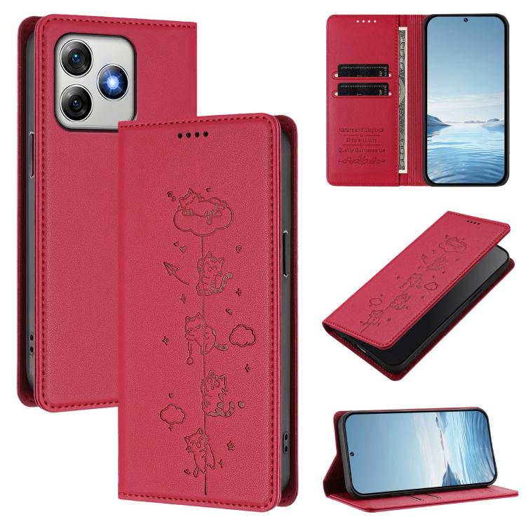 Cute Cats Embossed Magnetic RFID Vegan Leather Phone Case, For Ulefone Note 21, For Ulefone Note 18 Pro / Note 18 Ultra 5G, For Ulefone Note 20 Pro, For Ulefone Note 19, For Ulefone Note 17 Pro, For Ulefone Note 16 Pro