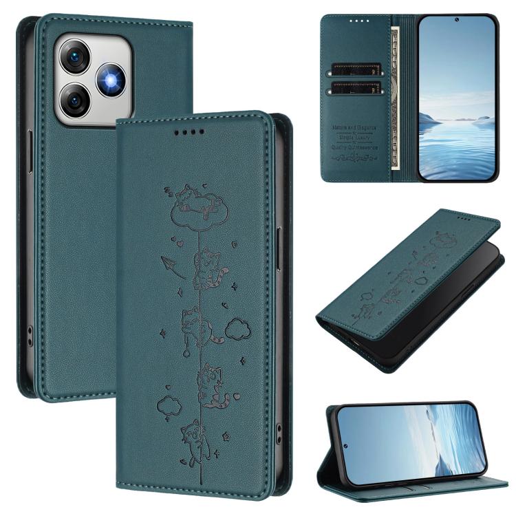 Cute Cats Embossed Magnetic RFID Vegan Leather Phone Case, For Ulefone Note 21, For Ulefone Note 18 Pro / Note 18 Ultra 5G, For Ulefone Note 20 Pro, For Ulefone Note 19, For Ulefone Note 17 Pro, For Ulefone Note 16 Pro