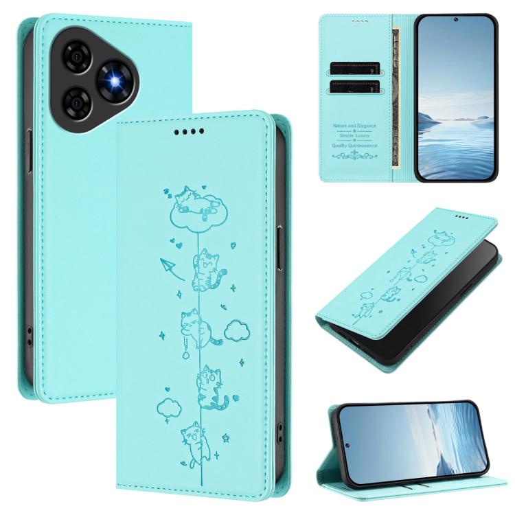 Cute Cats Embossed Magnetic RFID Vegan Leather Phone Case, For Ulefone Note 21, For Ulefone Note 18 Pro / Note 18 Ultra 5G, For Ulefone Note 20 Pro, For Ulefone Note 19, For Ulefone Note 17 Pro, For Ulefone Note 16 Pro