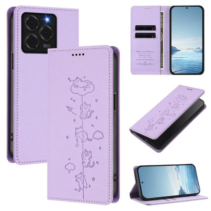 Cute Cats Embossed Magnetic RFID Vegan Leather Phone Case, For Ulefone Note 21, For Ulefone Note 18 Pro / Note 18 Ultra 5G, For Ulefone Note 20 Pro, For Ulefone Note 19, For Ulefone Note 17 Pro, For Ulefone Note 16 Pro