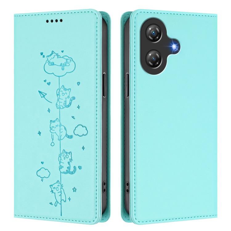 Cute Cats Embossed Magnetic RFID Vegan Leather Phone Case, For Ulefone Note 21, For Ulefone Note 18 Pro / Note 18 Ultra 5G, For Ulefone Note 20 Pro, For Ulefone Note 19, For Ulefone Note 17 Pro, For Ulefone Note 16 Pro