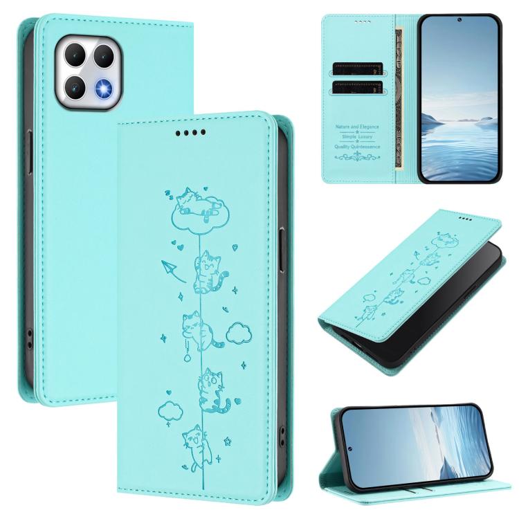 Cute Cats Embossed Magnetic RFID Vegan Leather Phone Case, For T-Mobile REVVL 8 Pro 5G / T Phone 3 Pro 5G, For T-Mobile REVVL 8 5G / T Phone 3, For T-Mobile REVVL 7 Pro 5G / T Phone 2 Pro 5G, For T-Mobile REVVL 7 5G / T Phone 2 5G