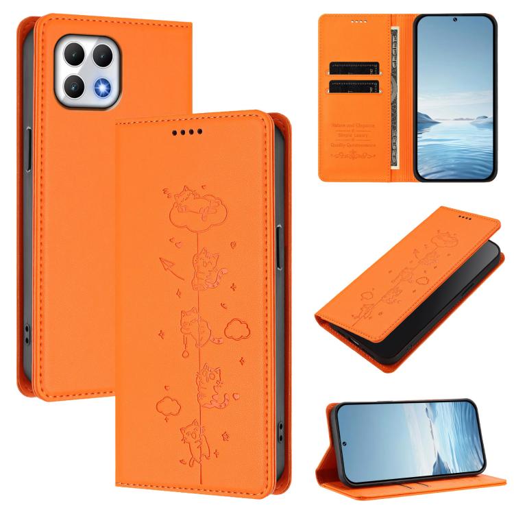 Cute Cats Embossed Magnetic RFID Vegan Leather Phone Case, For T-Mobile REVVL 8 Pro 5G / T Phone 3 Pro 5G, For T-Mobile REVVL 8 5G / T Phone 3, For T-Mobile REVVL 7 Pro 5G / T Phone 2 Pro 5G, For T-Mobile REVVL 7 5G / T Phone 2 5G