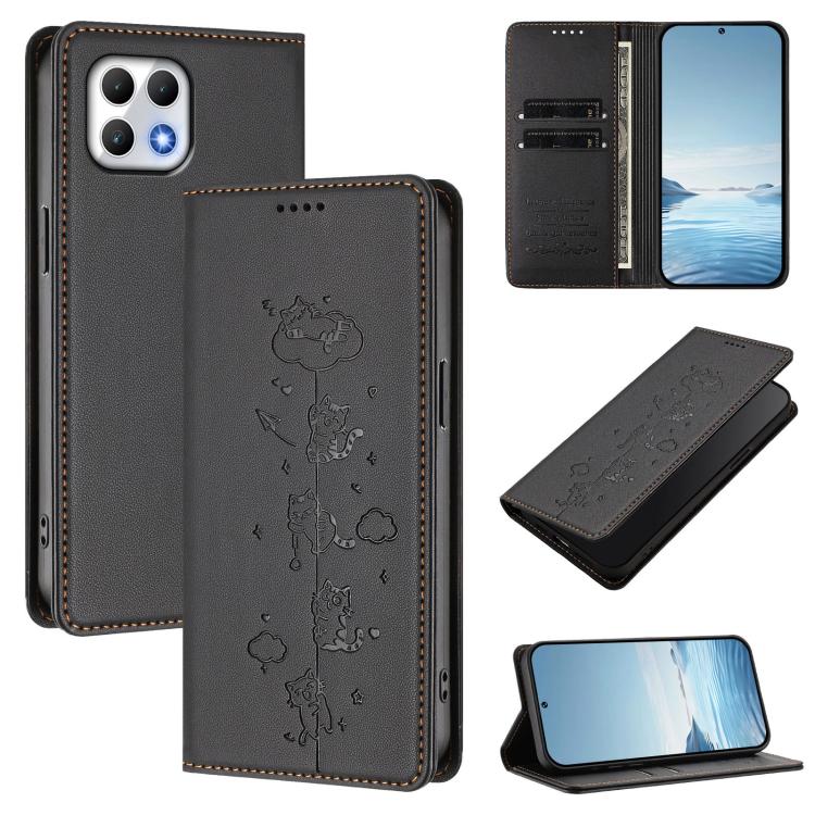Cute Cats Embossed Magnetic RFID Vegan Leather Phone Case, For T-Mobile REVVL 8 Pro 5G / T Phone 3 Pro 5G, For T-Mobile REVVL 8 5G / T Phone 3, For T-Mobile REVVL 7 Pro 5G / T Phone 2 Pro 5G, For T-Mobile REVVL 7 5G / T Phone 2 5G