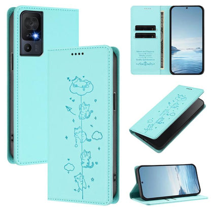 Cute Cats Embossed Magnetic RFID Vegan Leather Phone Case, For TCL 502, For TCL 40 XL, For TCL 40 SE, For TCL 403, For TCL 40R 5G, For TCL Stylus 5G