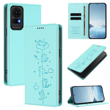 Cute Cats Embossed Magnetic RFID Vegan Leather Phone Case, For TCL K70 4G / K70 Power 4G, For TCL NxtPaper 70 Pro 5G, For TCL K32 5G / K33 5G, For TCL NxtPaper 60 Ultra 5G, For TCL 60 SE NxtPaper 5G, For TCL 50 LE / TCL K23 / TCL K24                   ...