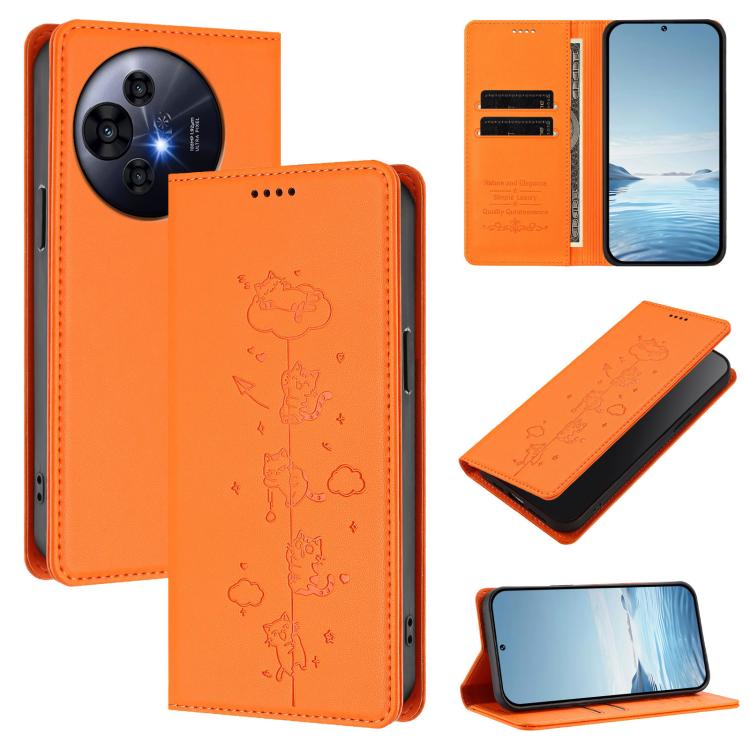 Cute Cats Embossed Magnetic RFID Vegan Leather Phone Case, For TCL K70 4G / K70 Power 4G, For TCL NxtPaper 70 Pro 5G, For TCL K32 5G / K33 5G, For TCL NxtPaper 60 Ultra 5G, For TCL 60 SE NxtPaper 5G, For TCL 50 LE / TCL K23 / TCL K24                   ...