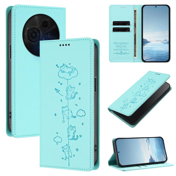 Cute Cats Embossed Magnetic RFID Vegan Leather Phone Case, For TCL K70 4G / K70 Power 4G, For TCL NxtPaper 70 Pro 5G, For TCL K32 5G / K33 5G, For TCL NxtPaper 60 Ultra 5G, For TCL 60 SE NxtPaper 5G, For TCL 50 LE / TCL K23 / TCL K24                   ...