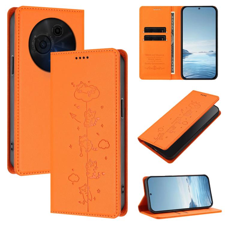 Cute Cats Embossed Magnetic RFID Vegan Leather Phone Case, For TCL K70 4G / K70 Power 4G, For TCL NxtPaper 70 Pro 5G, For TCL K32 5G / K33 5G, For TCL NxtPaper 60 Ultra 5G, For TCL 60 SE NxtPaper 5G, For TCL 50 LE / TCL K23 / TCL K24                   ...