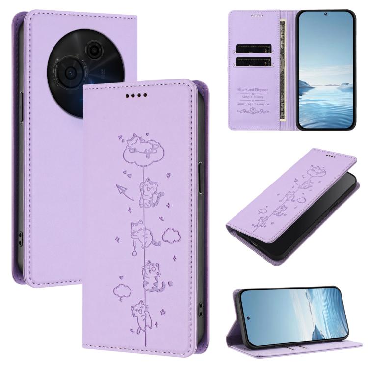 Cute Cats Embossed Magnetic RFID Vegan Leather Phone Case, For TCL K70 4G / K70 Power 4G, For TCL NxtPaper 70 Pro 5G, For TCL K32 5G / K33 5G, For TCL NxtPaper 60 Ultra 5G, For TCL 60 SE NxtPaper 5G, For TCL 50 LE / TCL K23 / TCL K24                   ...