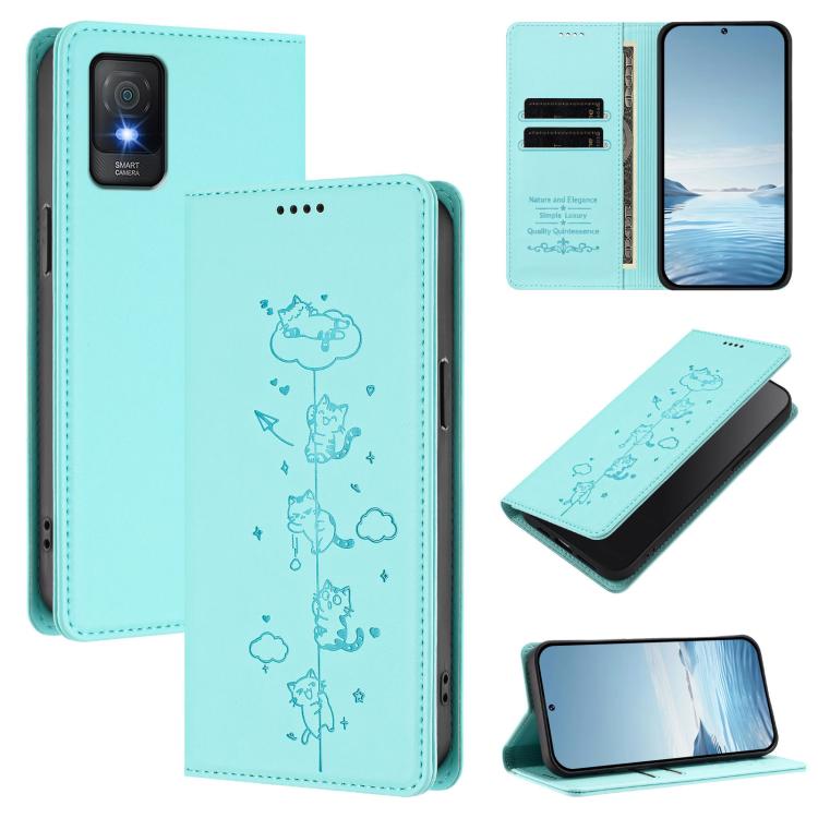 Cute Cats Embossed Magnetic RFID Vegan Leather Phone Case, For TCL 502, For TCL 40 XL, For TCL 40 SE, For TCL 403, For TCL 40R 5G, For TCL Stylus 5G