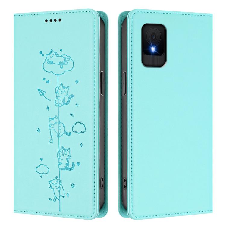 Cute Cats Embossed Magnetic RFID Vegan Leather Phone Case, For TCL 502, For TCL 40 XL, For TCL 40 SE, For TCL 403, For TCL 40R 5G, For TCL Stylus 5G