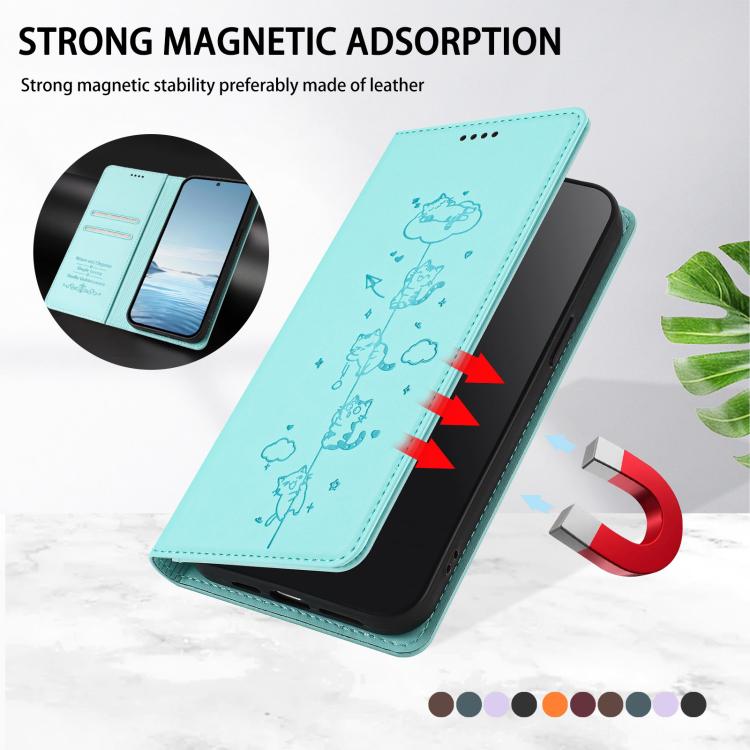 Cute Cats Embossed Magnetic RFID Vegan Leather Phone Case, For TCL 502, For TCL 40 XL, For TCL 40 SE, For TCL 403, For TCL 40R 5G, For TCL Stylus 5G