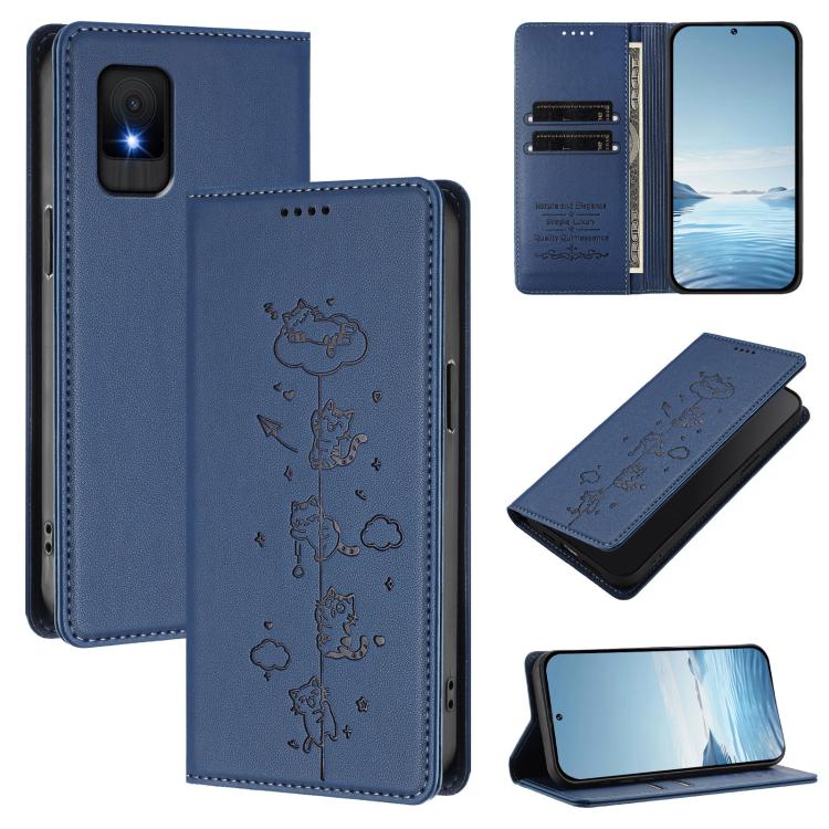 Cute Cats Embossed Magnetic RFID Vegan Leather Phone Case, For TCL 502, For TCL 40 XL, For TCL 40 SE, For TCL 403, For TCL 40R 5G, For TCL Stylus 5G