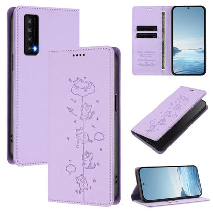Cute Cats Embossed Magnetic RFID Vegan Leather Phone Case, For TCL 502, For TCL 40 XL, For TCL 40 SE, For TCL 403, For TCL 40R 5G, For TCL Stylus 5G